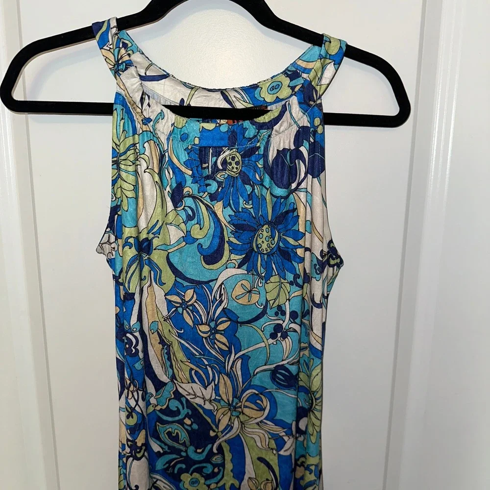 Isle by Melis Kozan Blue Green Floral Paisley Sleeveless Shift Dress Womens M‎